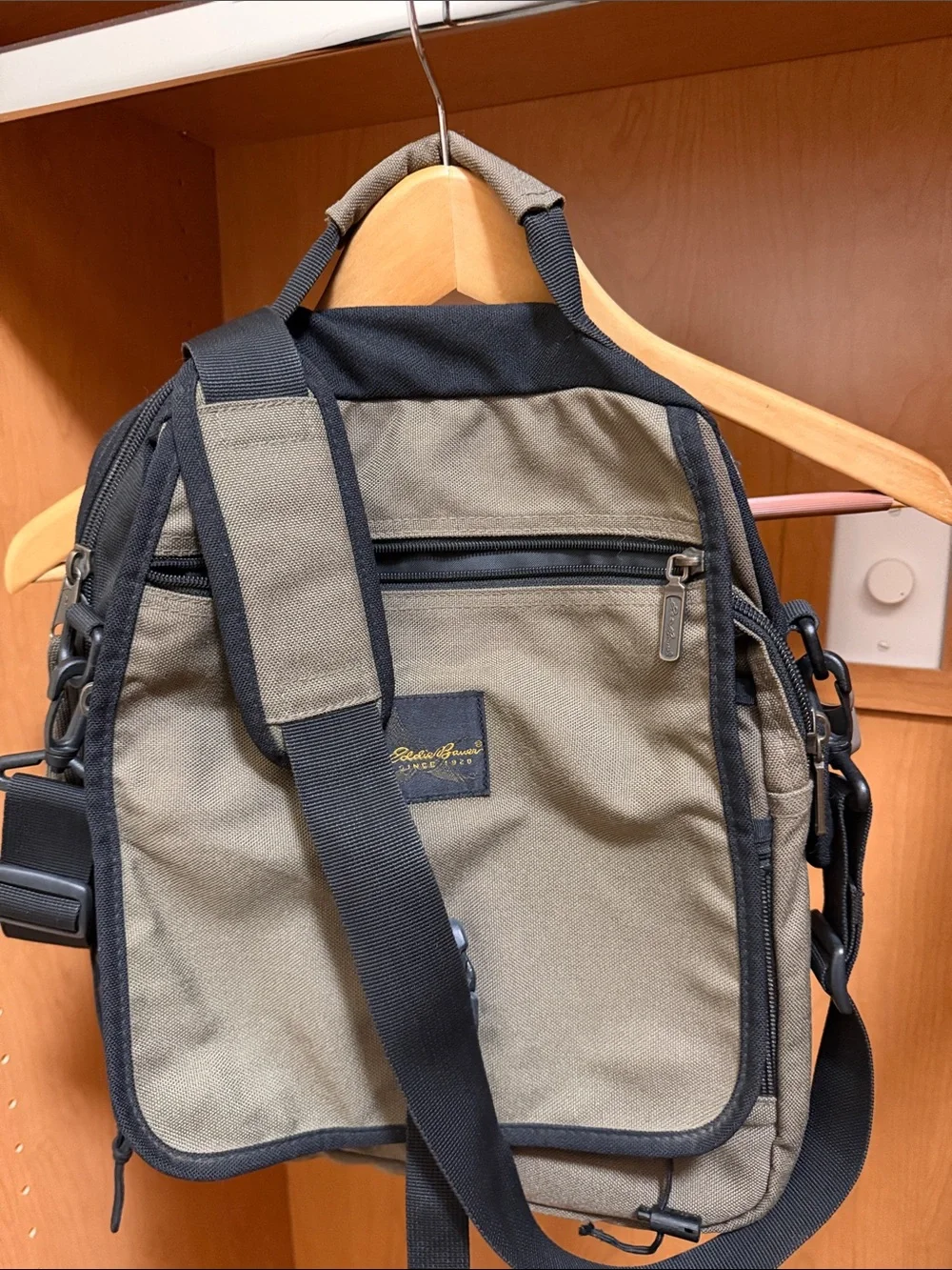 Eddie Bauer Olive and Black Compact Canvas Sling Pack